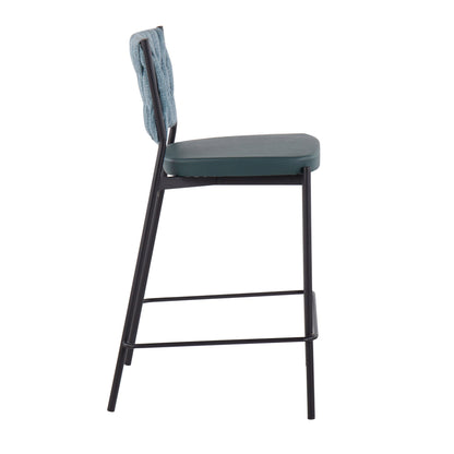 Tania - Braided Contemporary Counter Stool (Set of 2) - Black / Green / Sea Green