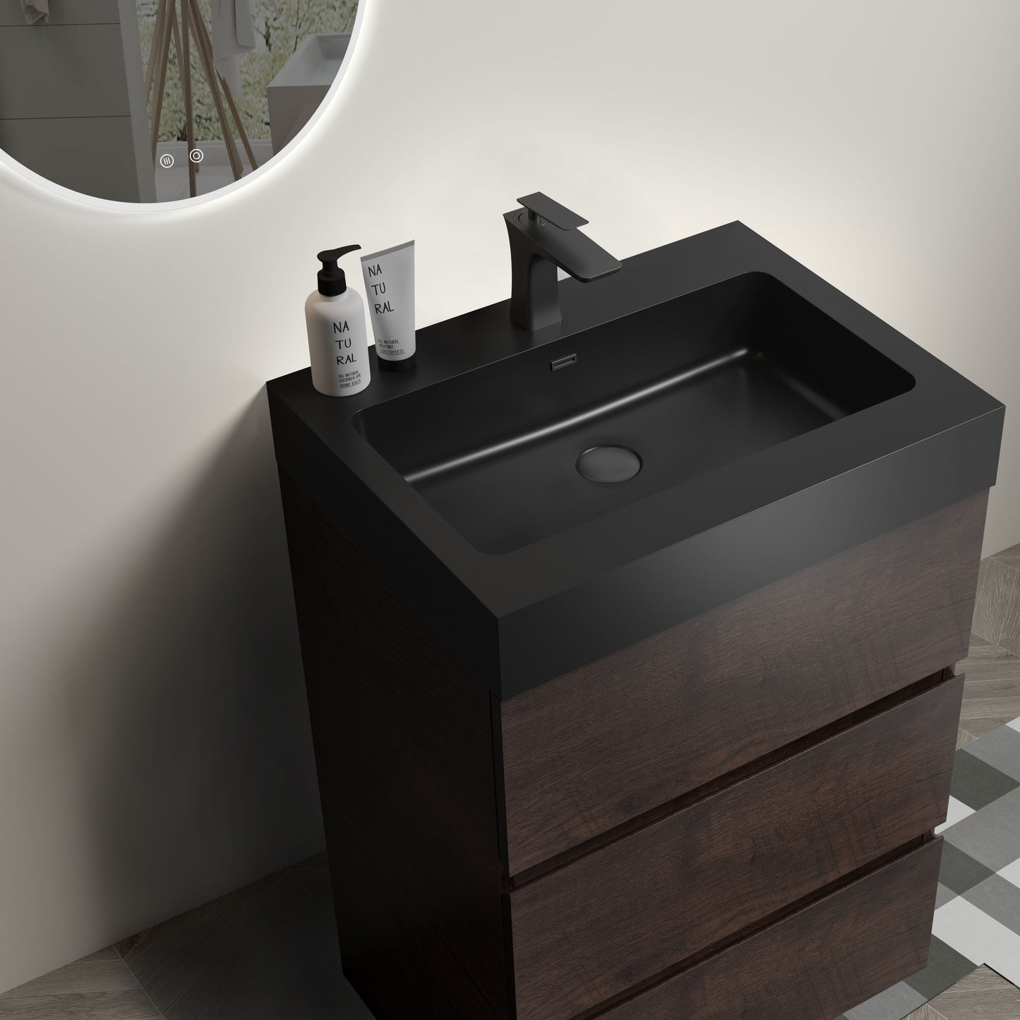 Alice - 24" Bathroom Vanity With Sink, Large Storage Freestanding Bathroom Vanity For Modern Bathroom, One-Piece Sink Basin Without Drain And Faucet - Walnut / Black