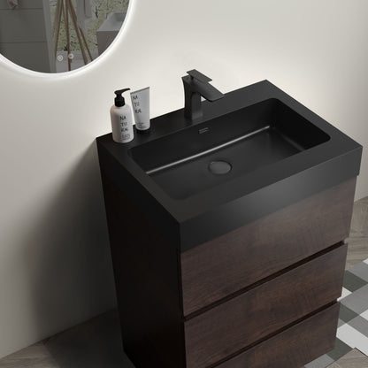 Alice - 24" Bathroom Vanity With Sink, Large Storage Freestanding Bathroom Vanity For Modern Bathroom, One-Piece Sink Basin Without Drain And Faucet - Walnut / Black