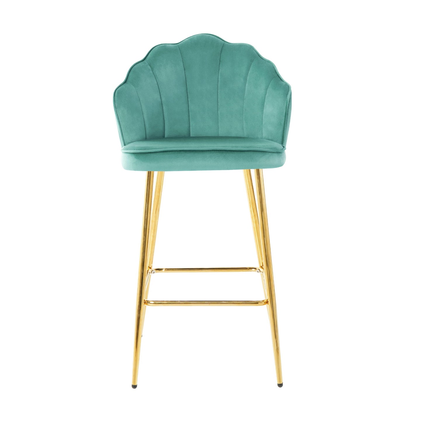 Shell Shape Velvet Bar Chair With Gold Plated Metal Legs (Set of 2) - Green