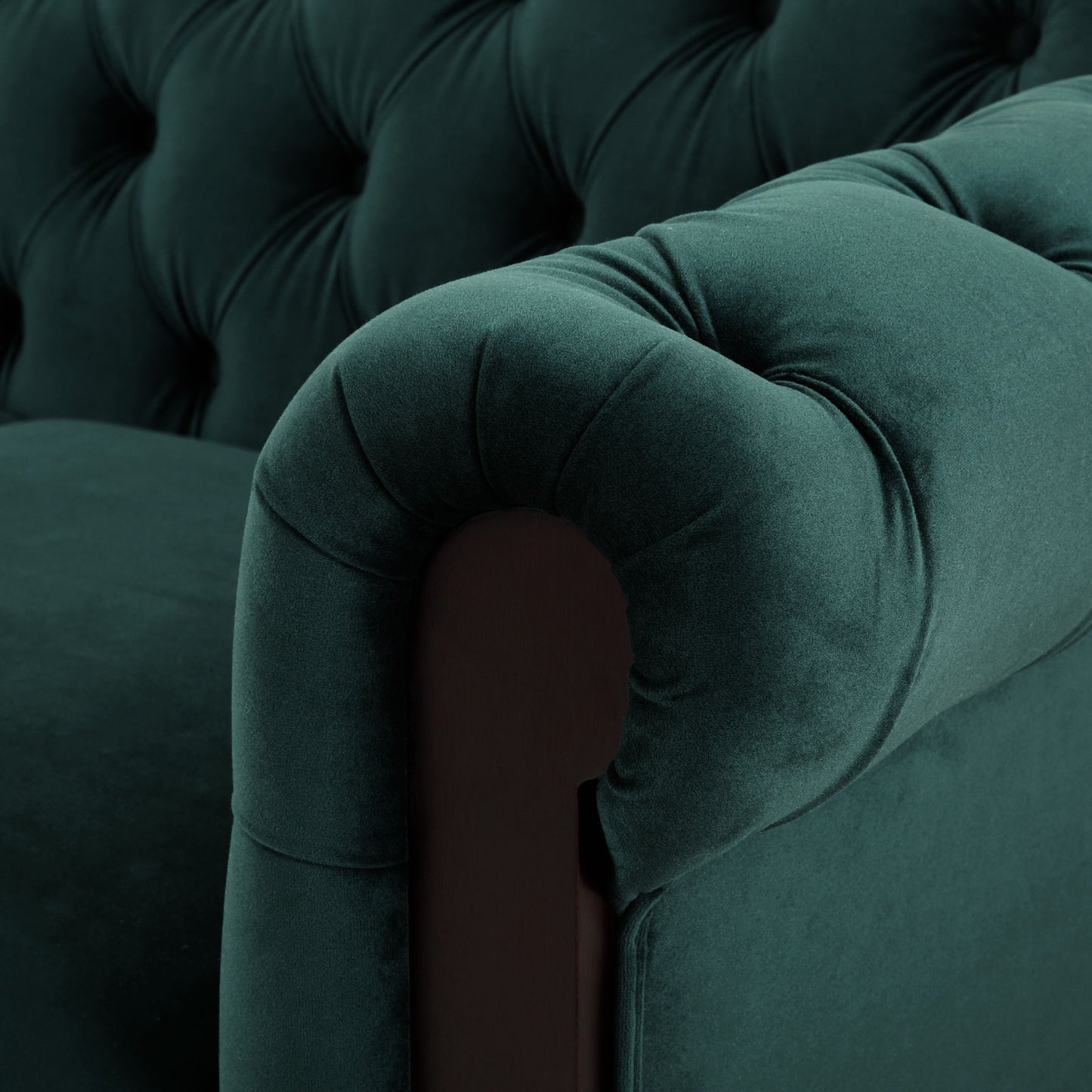 Chesterfield Velvet Loveseat Sofa 2 Person Rolled Arm Upholstered Couch - Forest Green