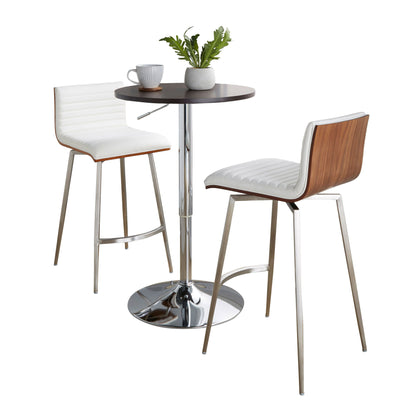 Mason - 3 Piece Swivel Mid-Century Modern Counter Height Dining Set With Adjustable Table - Chrome / Brown / White