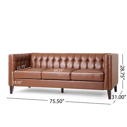 Comfy 3 Seat Sofa With Tufted Back, Modern For Living Room - Light Brown