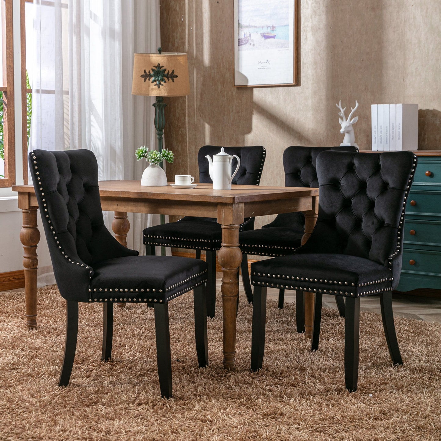 Nikki - Modern, High-End Tufted Solid Wood Contemporary Velvet Upholstered Dining Chair With Wood Legs Nailhead Trim (Set of 2) - Black