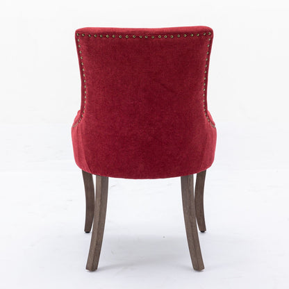 Ultra Side Dining Chair, Thickened Fabric Chairs With Neutrally Toned Solid Wood Legs, Bronze Nail Head (Set of 2) - Wine Red / Burgundy