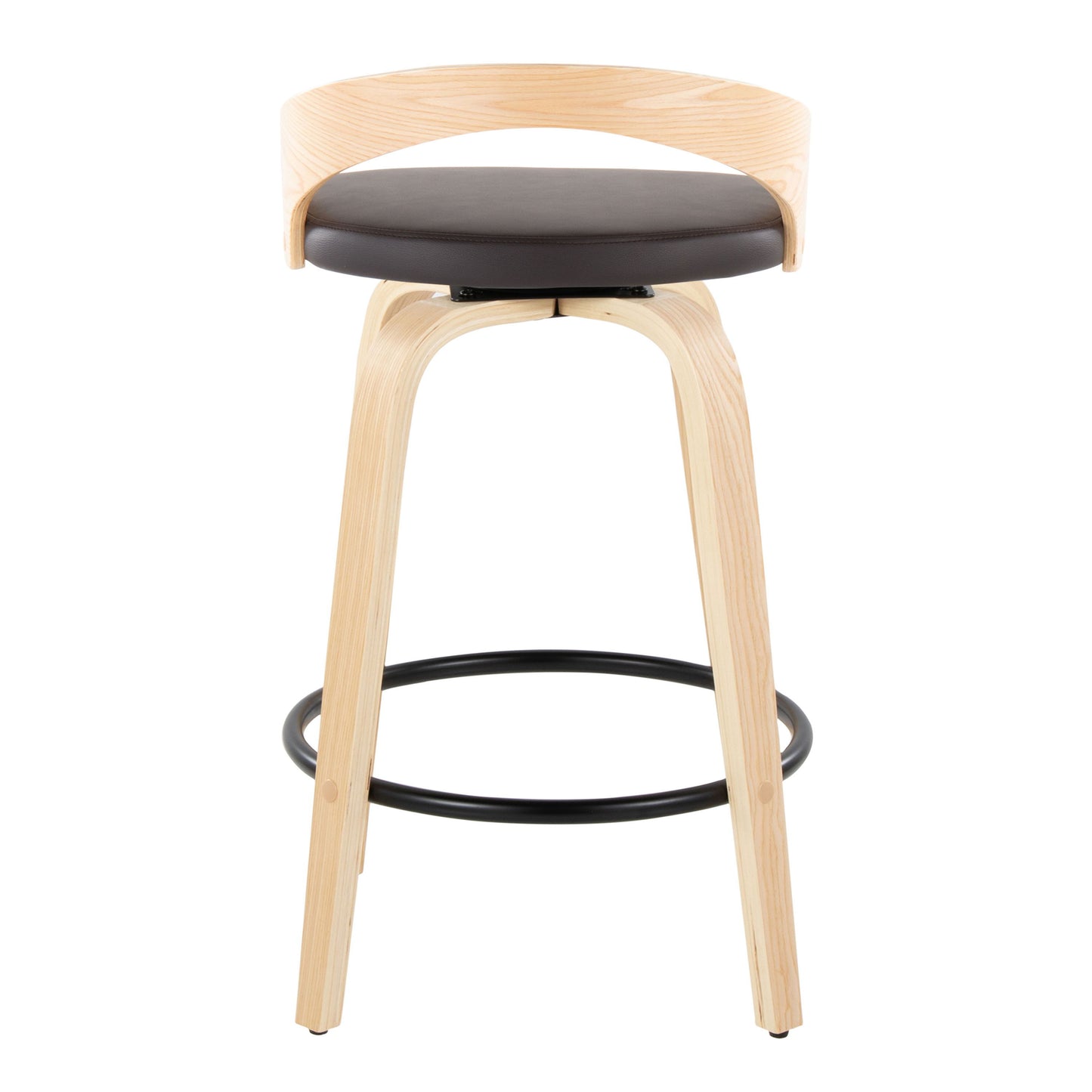 Grotto - Mid-Century Modern Fixed Height Counter Stool With Swivel With Round Footrest (Set of 2) - Natural / Brown