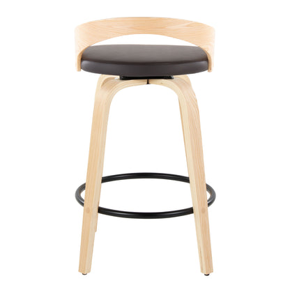 Grotto - Mid-Century Modern Fixed Height Counter Stool With Swivel With Round Footrest (Set of 2) - Natural / Brown