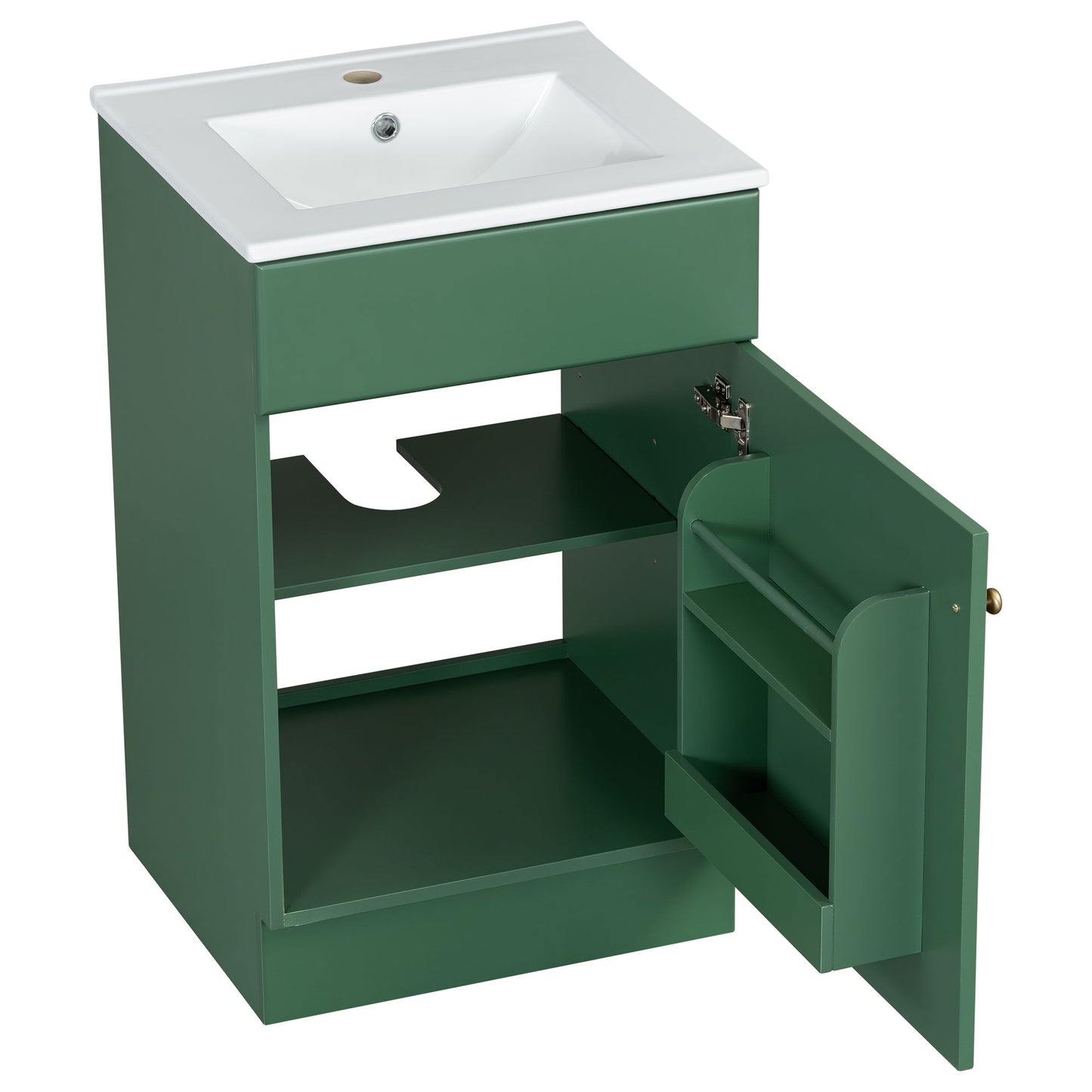 20" Bathroom Vanity With Sink, Freestanding Cabinet With Door Shelf And Adjustable Shelf, And Ceramic Construction - Green