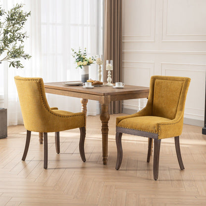 Ultra Side Dining Chair, Thickened Fabric Chairs With Neutrally Toned Solid Wood Legs, Bronze Nail Head (Set of 2) - Golden Yellow