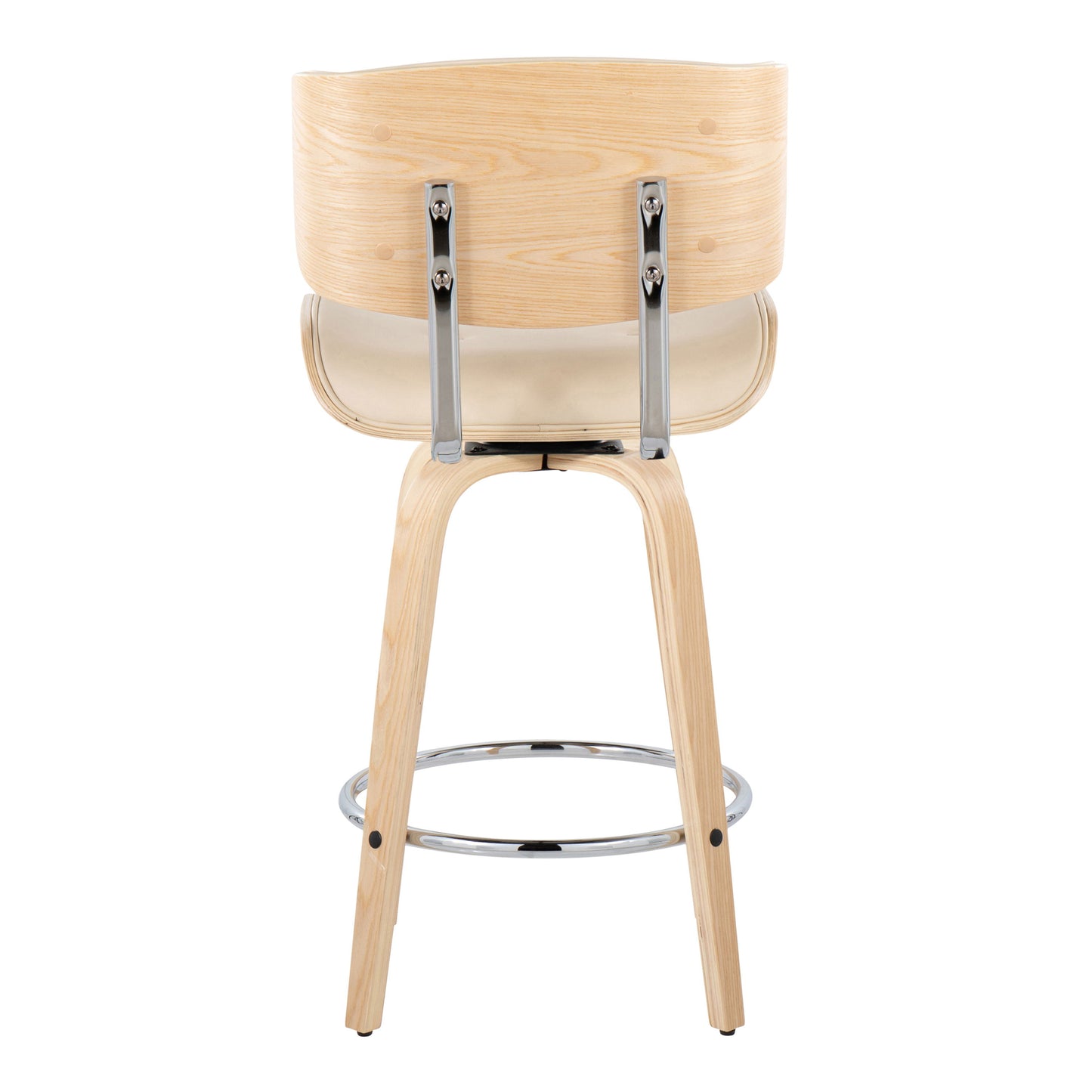 Lombardi - Mid-Century Modern Fixed Height Counter Stool With Swivel With Round Footrest (Set of 2) - Natural / Cream