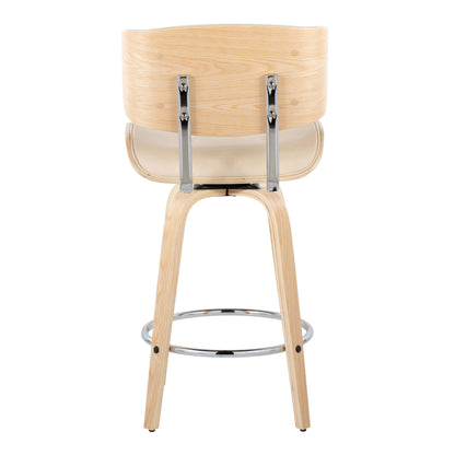 Lombardi - Mid-Century Modern Fixed Height Counter Stool With Swivel With Round Footrest (Set of 2) - Natural / Cream