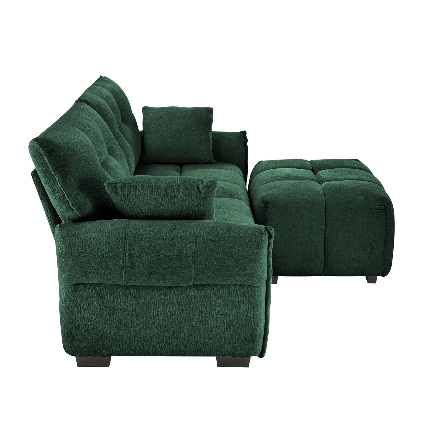 Modern Fabric 2 Seater Sofa With Ottoman Minimalist Design - Green