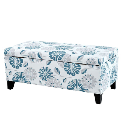 Luxury Storage Ottoman With Floral Patterned Fabric, Soft Close Hinges, Functional Footrest & Seat - Multicolor