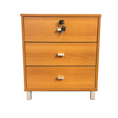 3 Drawer Nightstand Locking Top Drawer Metal Drawer Glides Metal Bar Handles - Light Cherry