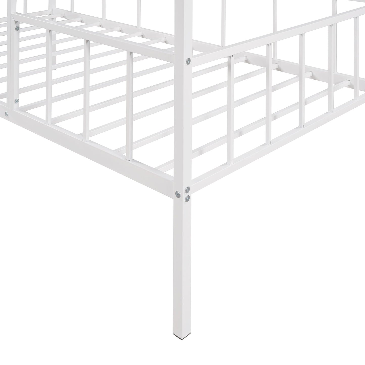 House Bed Frame Twin Size With Slatted Support No Box Spring Needed - White