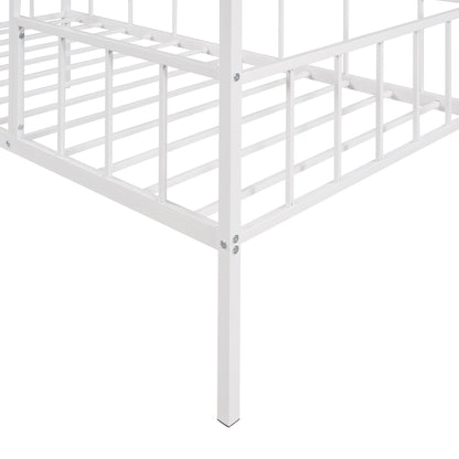 House Bed Frame Twin Size With Slatted Support No Box Spring Needed - White