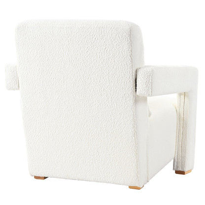 Sleek Right Angle Armrests, Ergonomic Lumbar Support, Square Wooden Block Legs, Inclined Seat For Comfort, Artistic Statement Piece For Living Room, Bedroom And Study - White