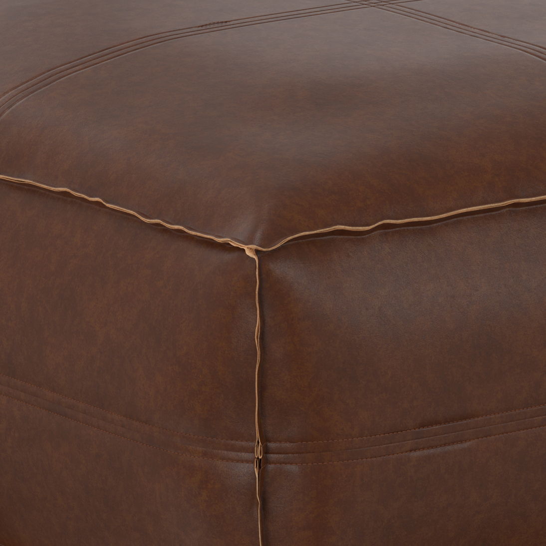 Brody - Large Square Coffee Table Pouf - Distressed Dark Brown