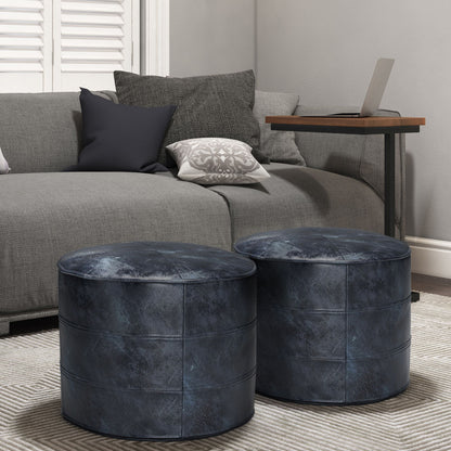 Connor - Round Pouf - Distressed Navy Blue