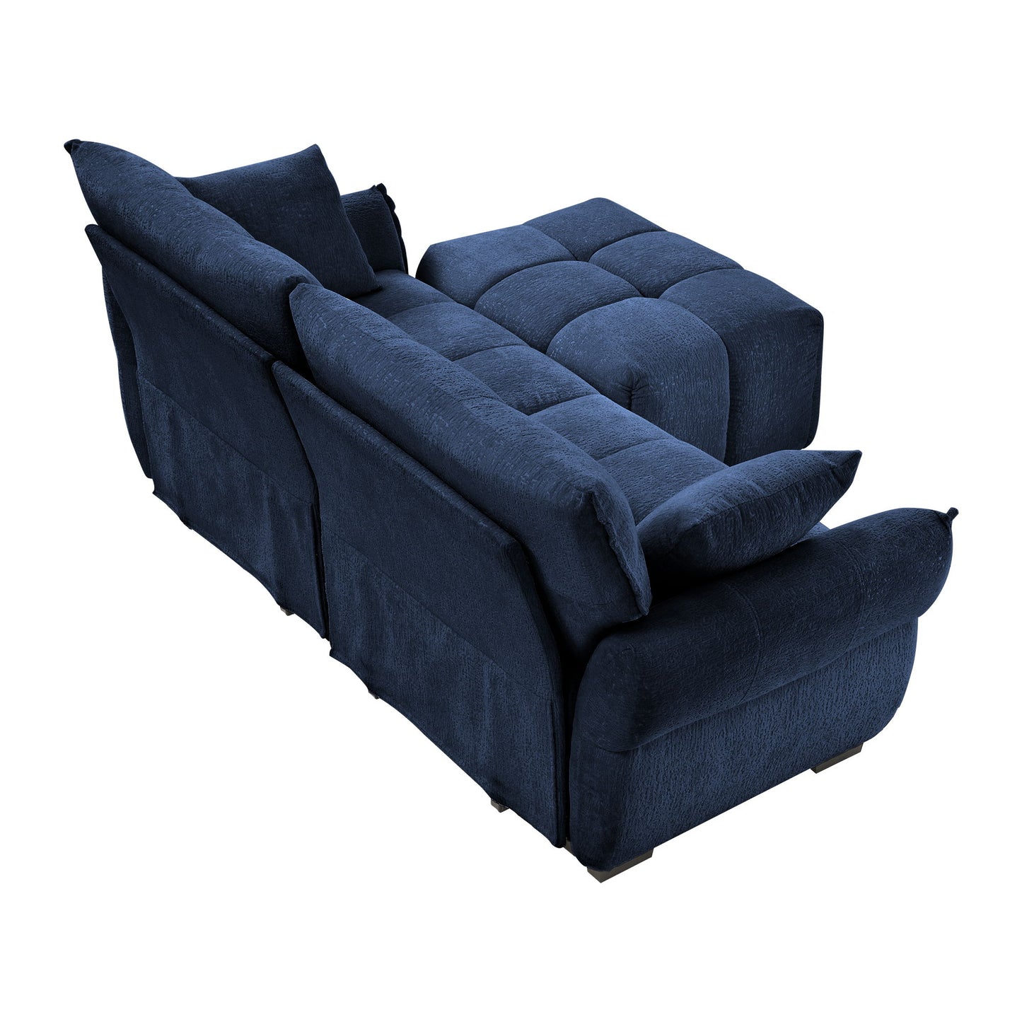 Modern Fabric 2 Seater Sofa With Ottoman Minimalist Design - Blue