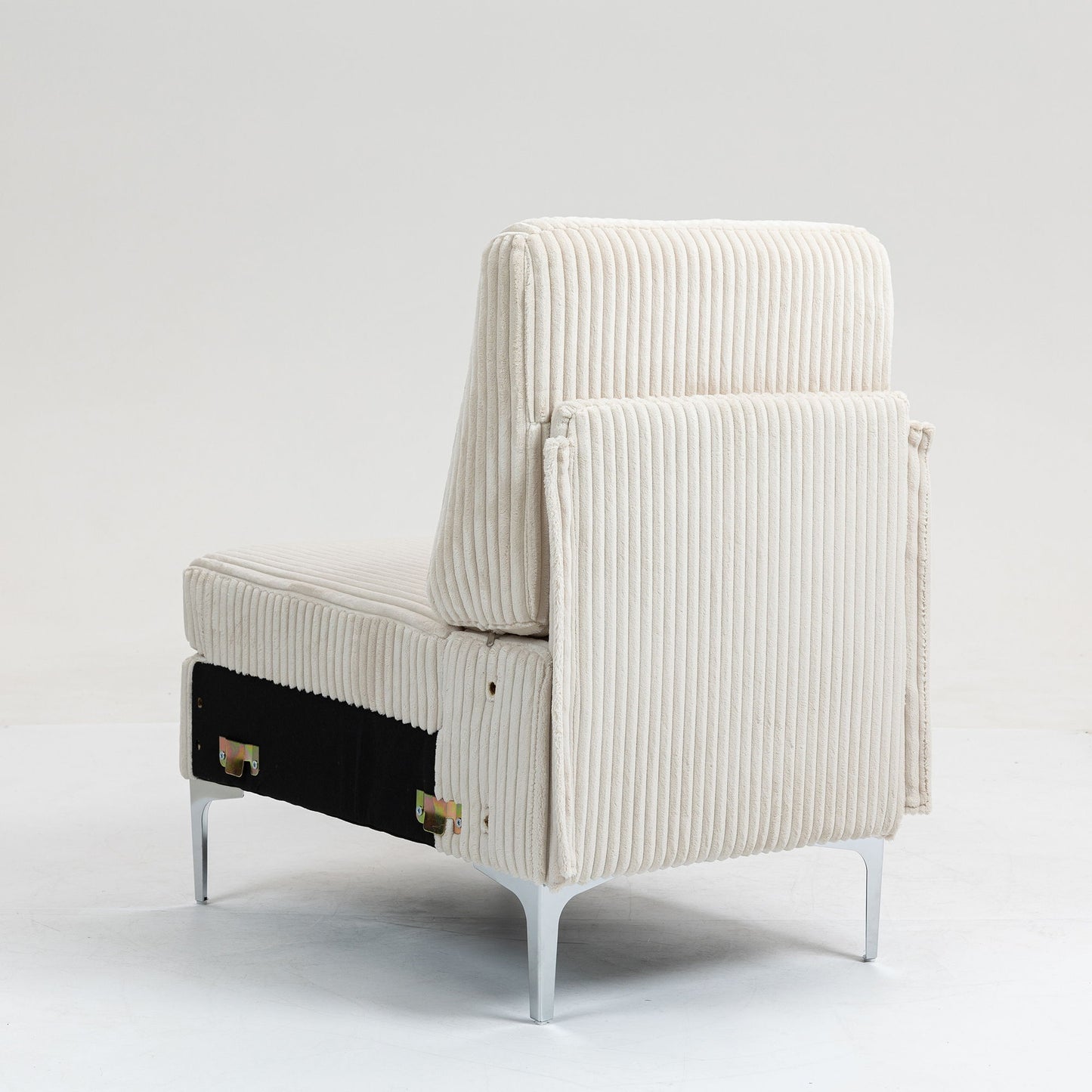 Modular Sectional Sofa Armless Seat Module, Corduroy Sectional Couch, Single Couch Modular Armless Accent Chair With Back Cushion - Beige
