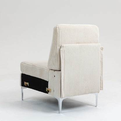 Modular Sectional Sofa Armless Seat Module, Corduroy Sectional Couch, Single Couch Modular Armless Accent Chair With Back Cushion - Beige