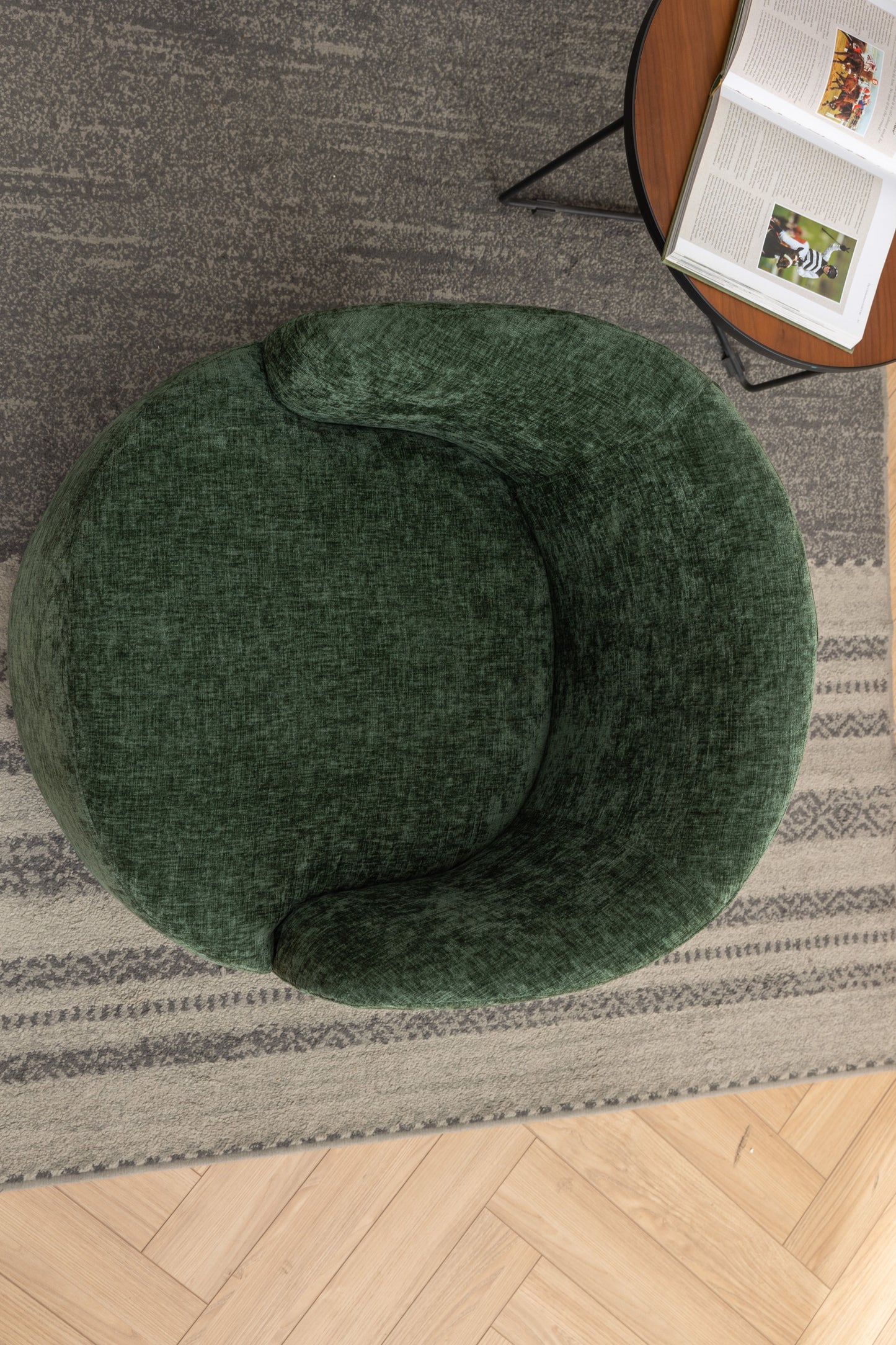 Chenille Fabric Swivel Accent Armchair Barrel Chair With Black Powder Coating Metal Ring - Green