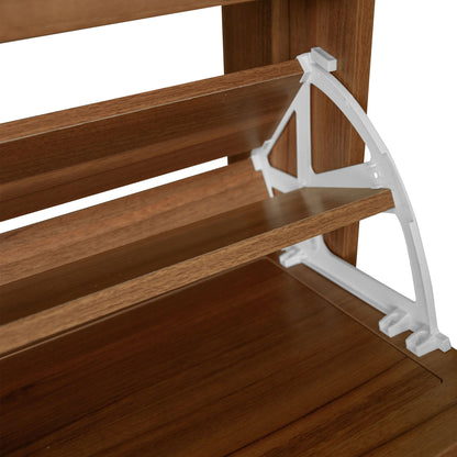 Allen - Rattan 2 Door 1 Drawer Cabinet Shoe Rack For Entrance, Double Layer - Walnut
