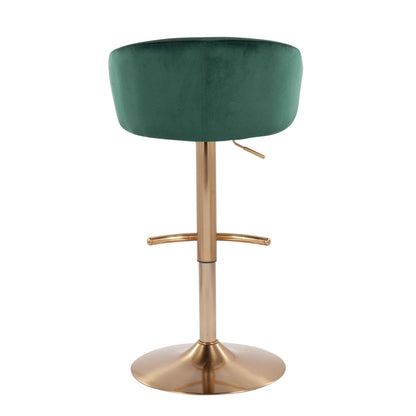 Claire - Contemporary / Glam Adjustable Bar Stool With Rounded T Footrest (Set of 2) - Gold / Green