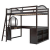 Full Loft Bed With U Shaped Desk, Storage Compartments And Tri Fold Mirror - Espresso