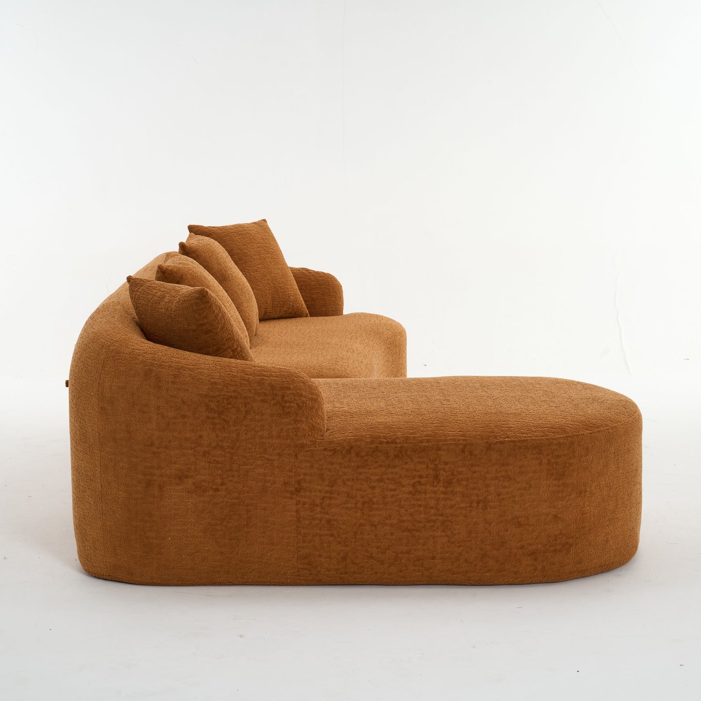 Compression Sofa: Combining Chaise Longue With 3 Seater, Wood Grain Chenille Fabric, Full Sponge Compression Sofa, Combined Sofa With 4 Pillows For Living / Home Furniture / Apartment - Orange