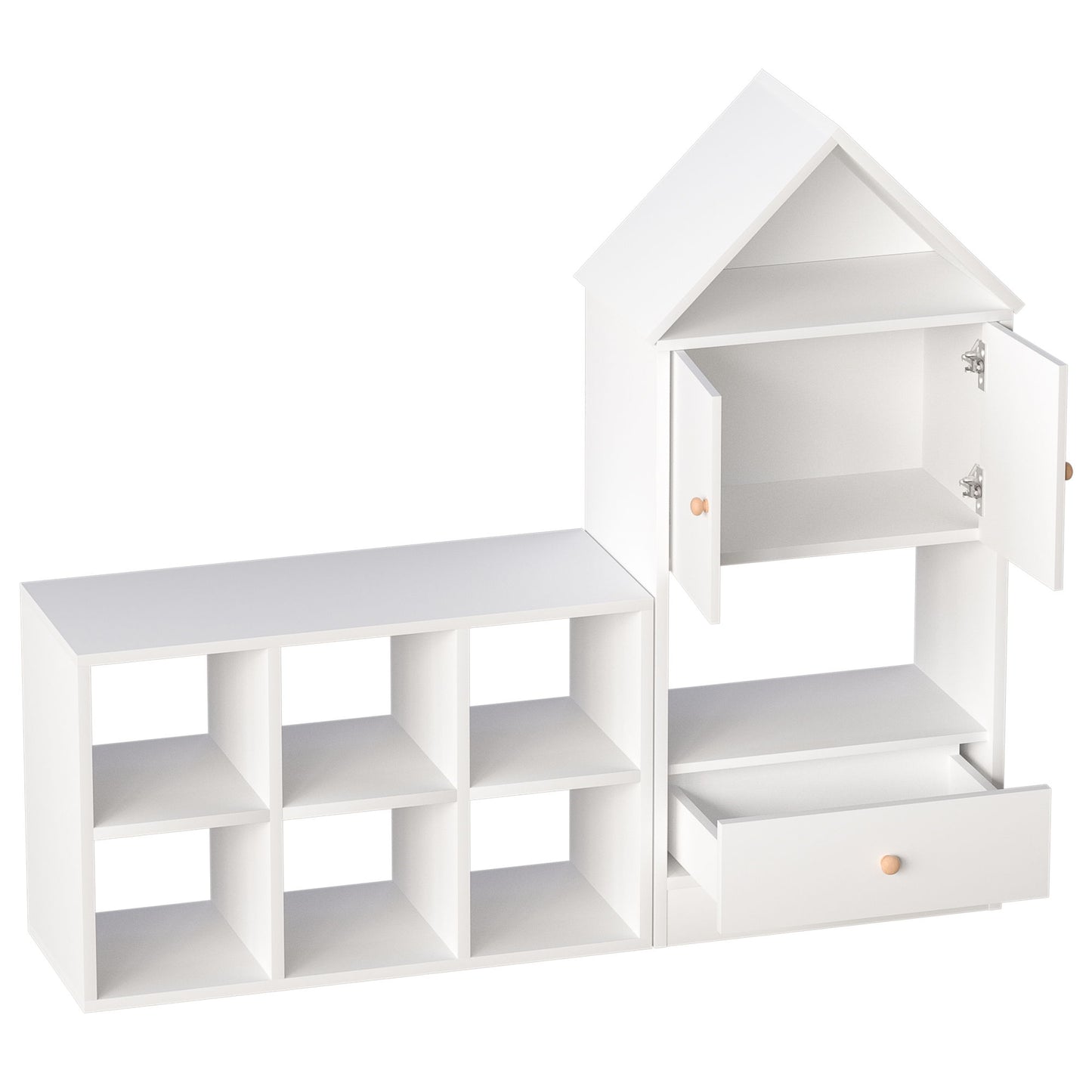 Versatile Kids Bookshelf With House-Shaped Design Multifunctional Storage, Durable - White
