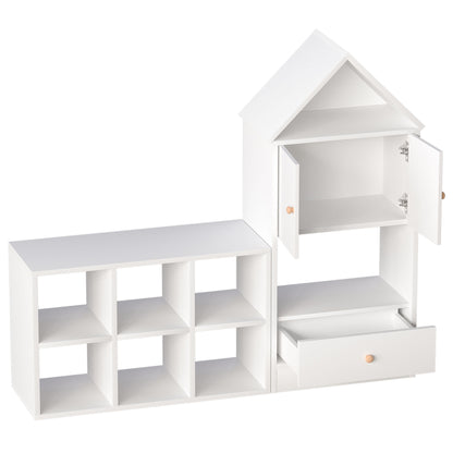 Versatile Kids Bookshelf With House-Shaped Design Multifunctional Storage, Durable - White