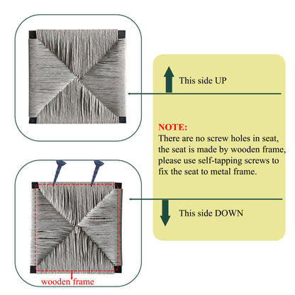 Hand Weave Bar Stools With Back Counter Height Bar Chairs (Set of 2), Paper Rope Woven Dining Stool For Kitchen, Home & Office - Gray