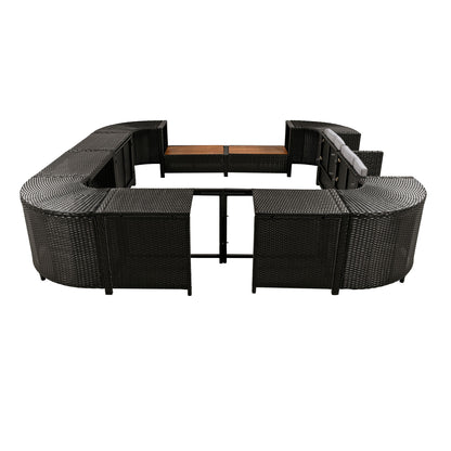 Spa Surround Spa Frame Quadrilateral Outdoor Rattan Sectional Sofa Set With Mini Sofa, Wooden Seats And Storage Spaces - Gray