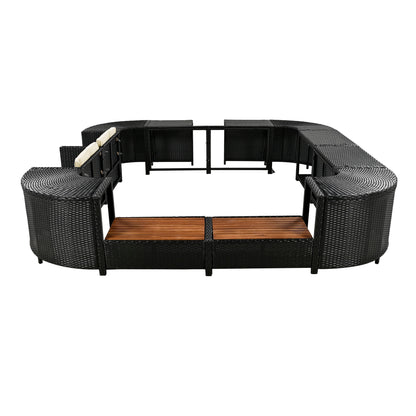 Spa Surround Spa Frame Quadrilateral Outdoor Rattan Sectional Sofa Set With Mini Sofa, Wooden Seats And Storage Spaces - Beige
