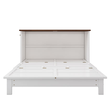 Full Solid Pine Murphy Bed Chest With Charging Station And Large Storage Drawer For Home Office Or Small Room - White / Walnut