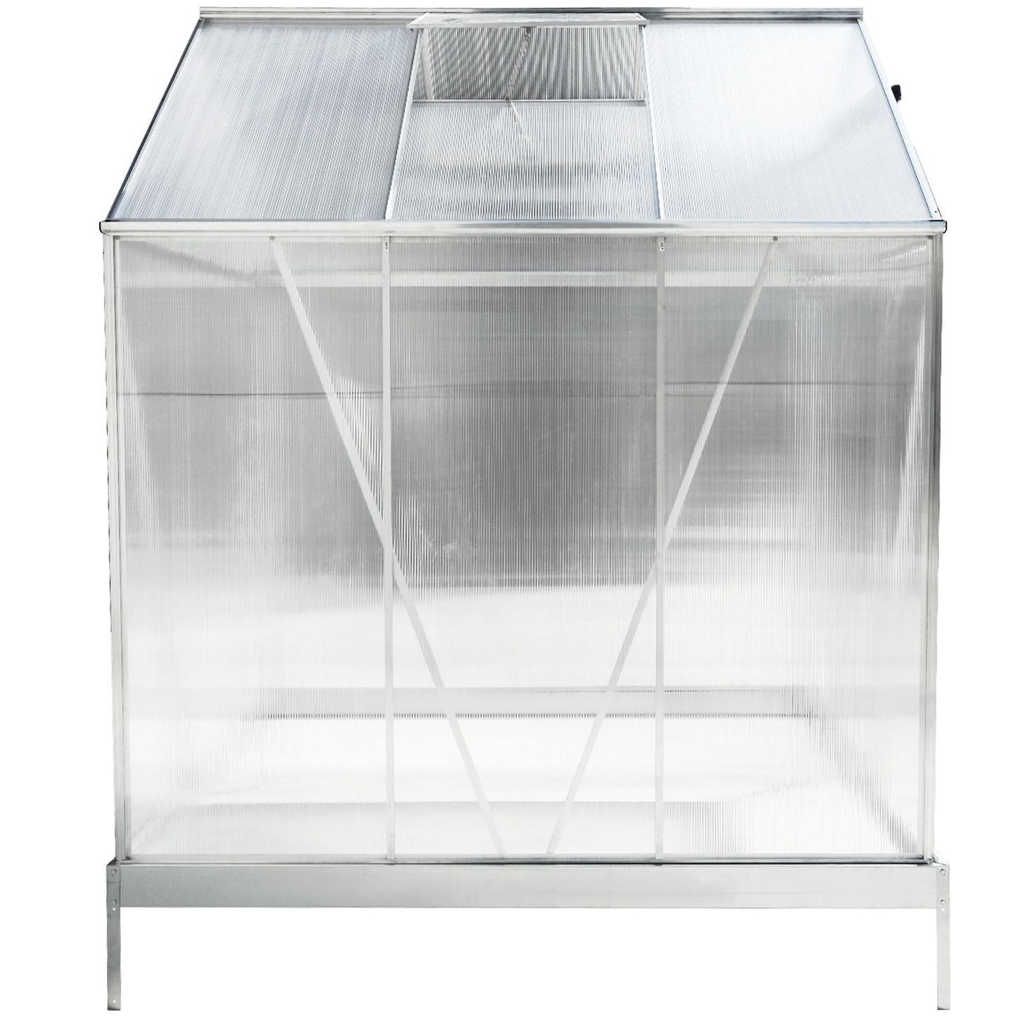 6.3'x6.2'x7' Polycarbonate Greenhouse, Heavy Duty Outdoor Aluminum Walk-In Green House Kit With Rain Gutter, Vent And Door For Backyard Garden - Aluminium