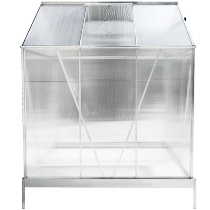 6.3'x6.2'x7' Polycarbonate Greenhouse, Heavy Duty Outdoor Aluminum Walk-In Green House Kit With Rain Gutter, Vent And Door For Backyard Garden - Aluminium