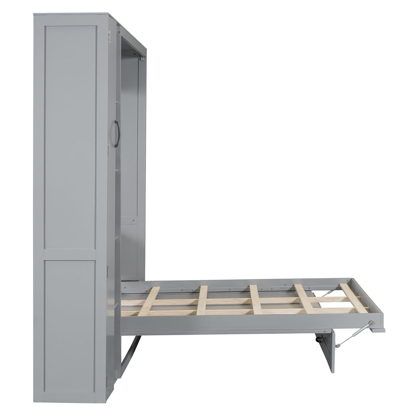Full Size Murphy Wall Bed With Shelves, Wardrobe And LED Lights - Gray