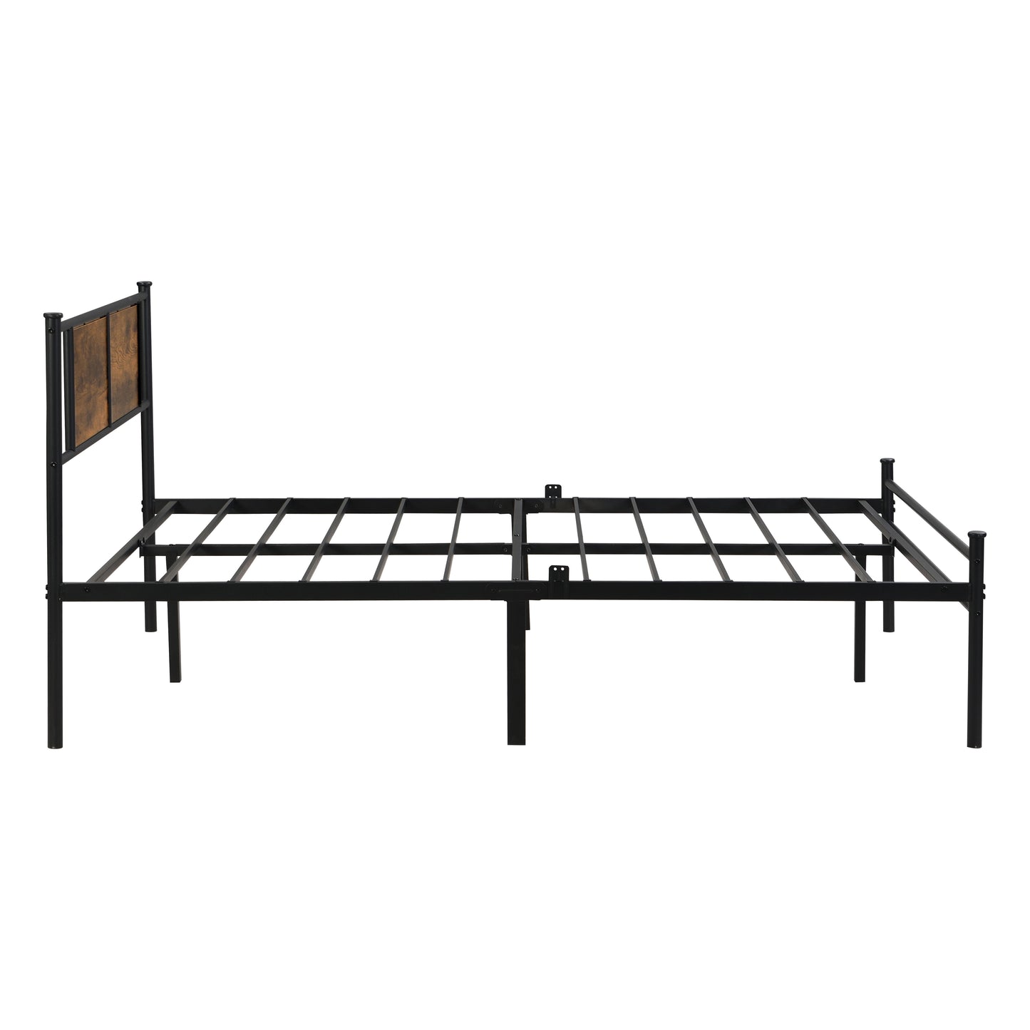 Queen Size Modern Metal Bedframe With Headboard, Durable Steel Structure - Black / Brown