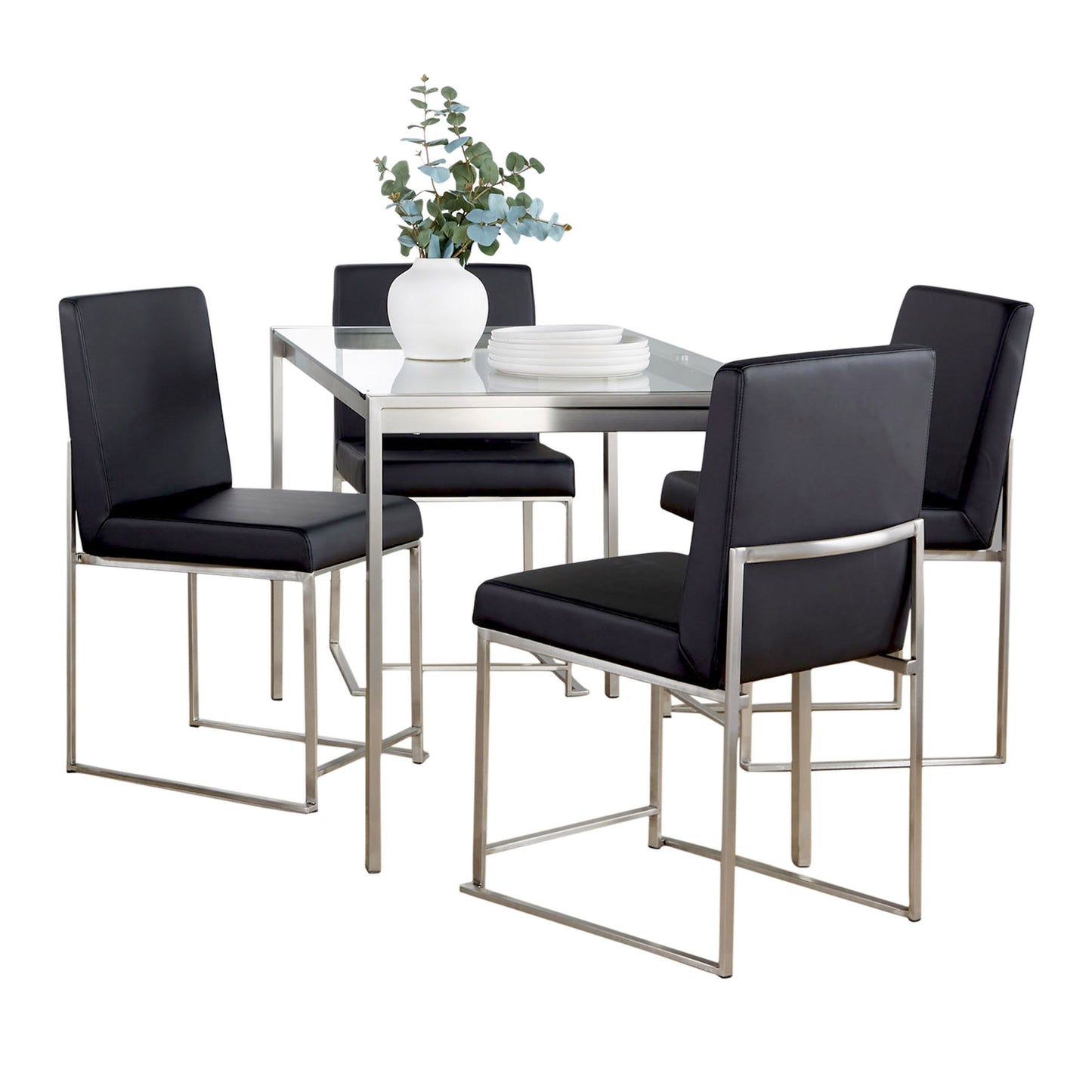 Fuji - High Back Contemporary Dining Set, Glass 5 Piece - Black