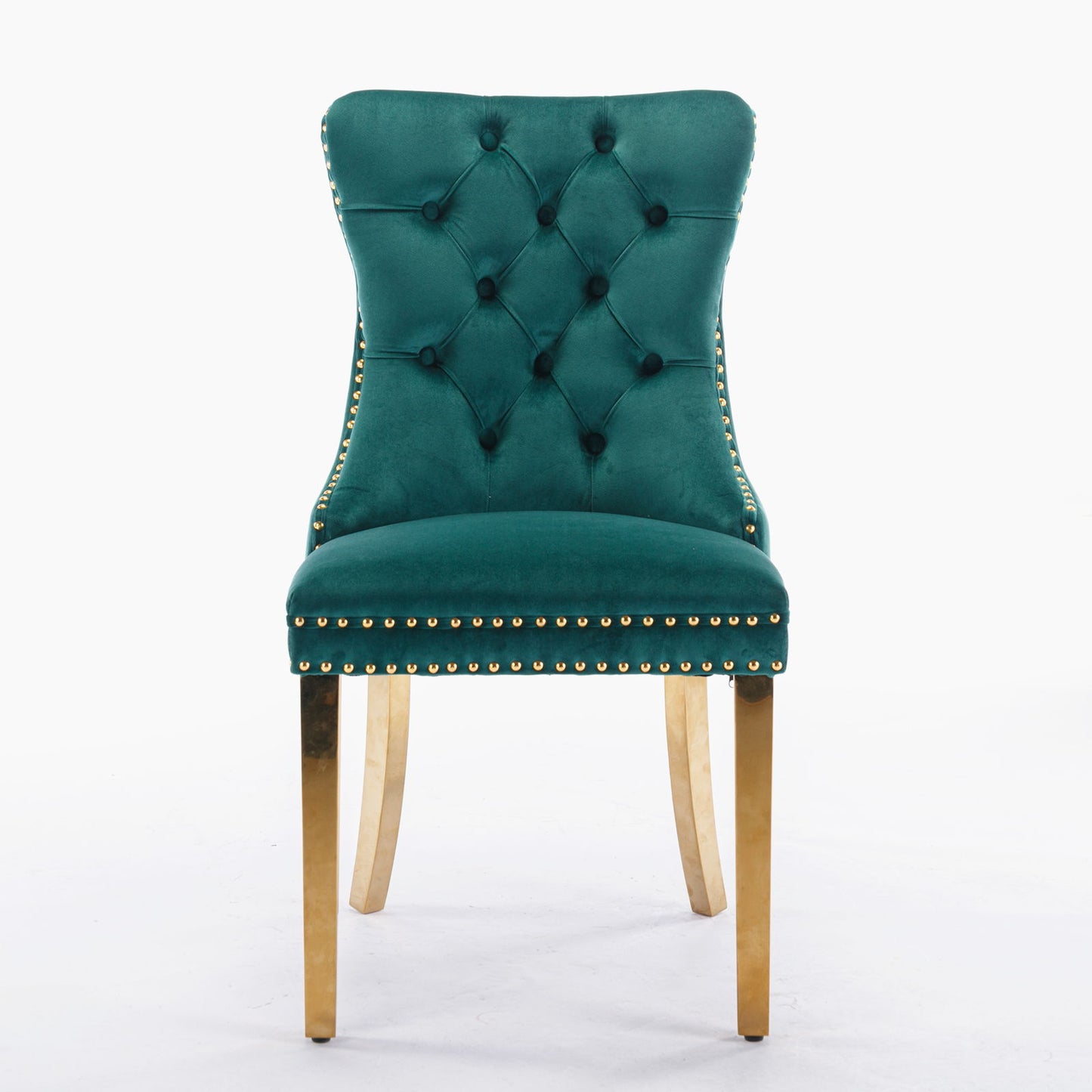 Nikki - Modern, High-End Tufted Solid Wood Contemporary Velvet Upholstered Dining Chair With Golden Stainless Steel Plating Legs, Nailhead Trim (Set of 2) - Green