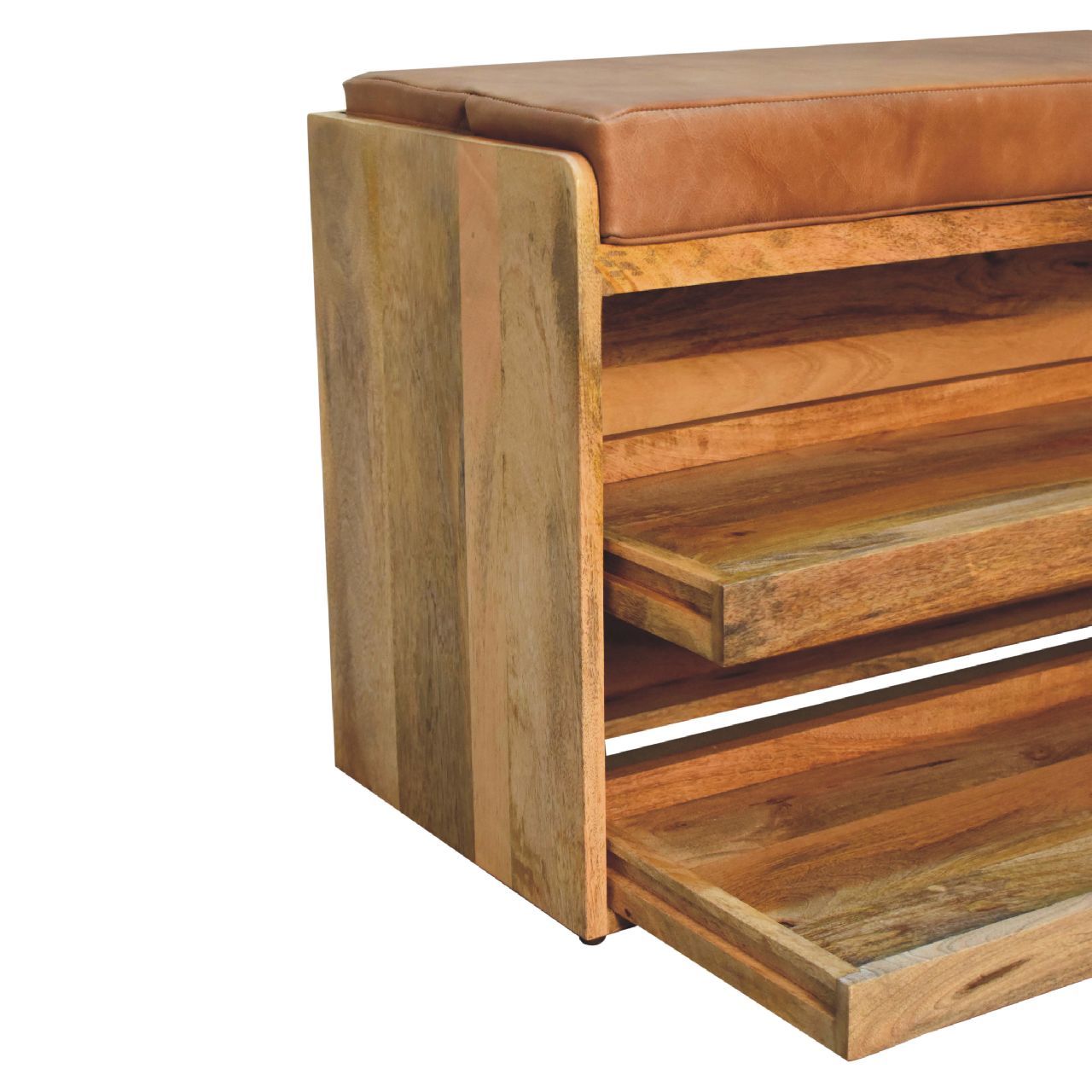 Buffalo - Hide Pull Out Shoe Storage Bench - Oak