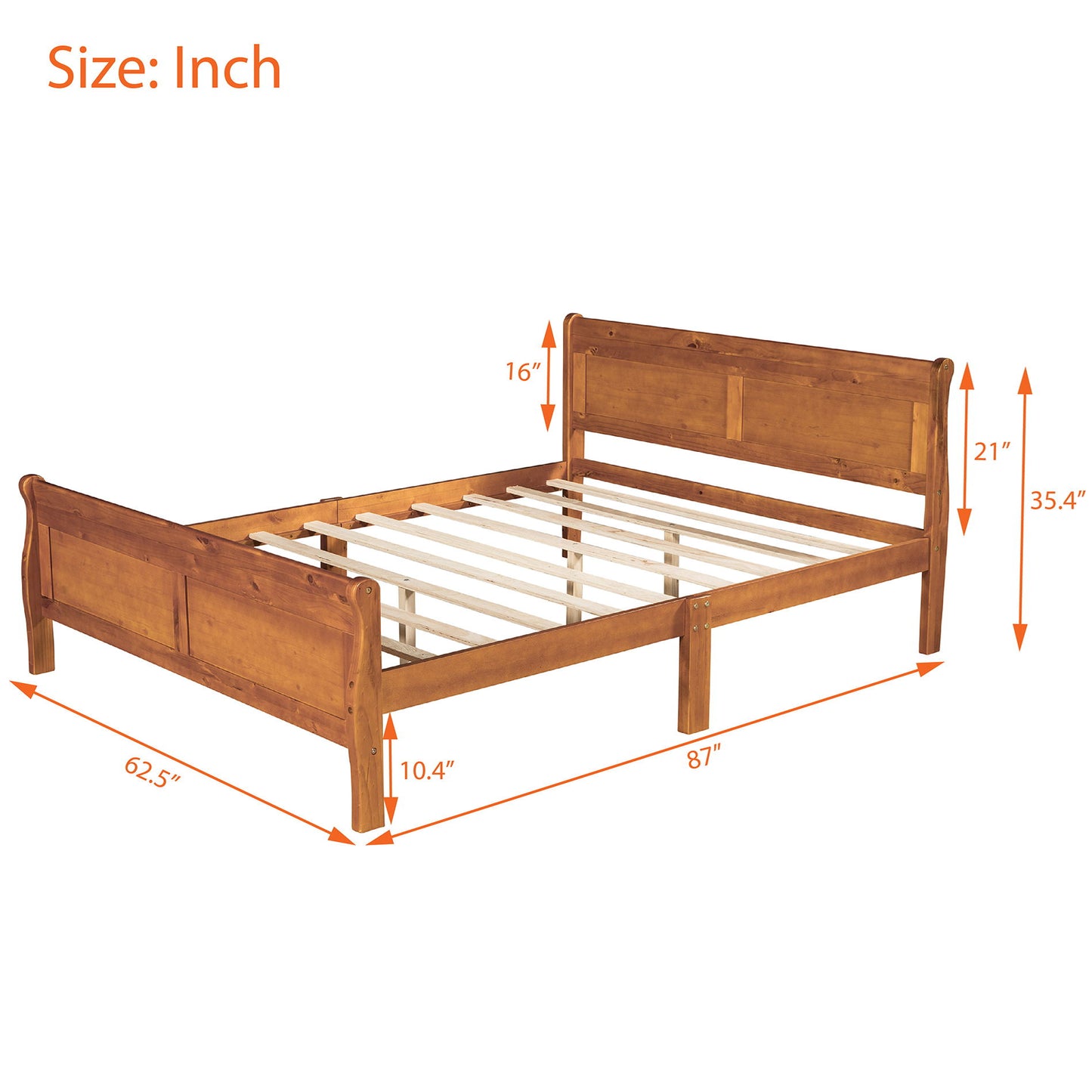 Queen Size Platform Bed With Headboard And Slat Support - Oak