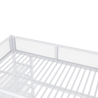 Full Size Loft Bed With 4 Tier Shelves And Storage - White