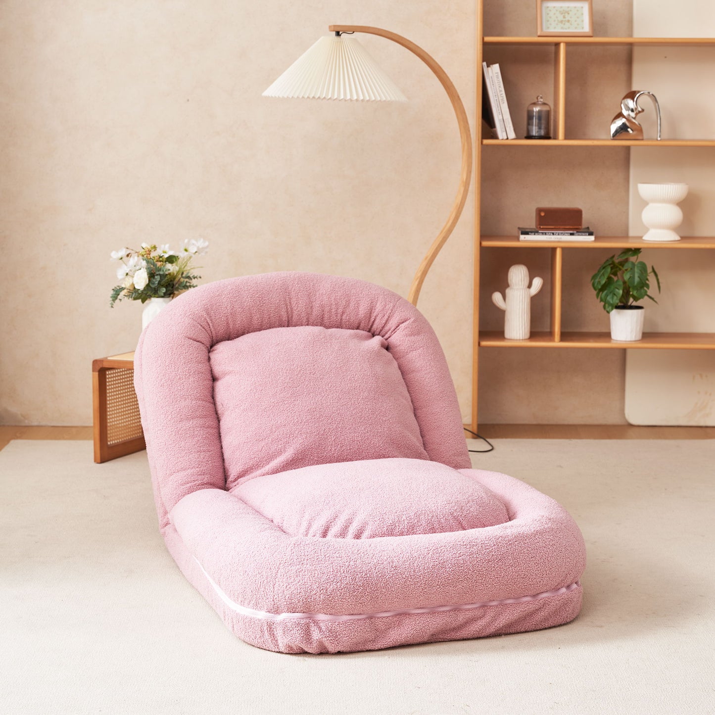 Triple Fold Pink Down Sofa Bed - Pink