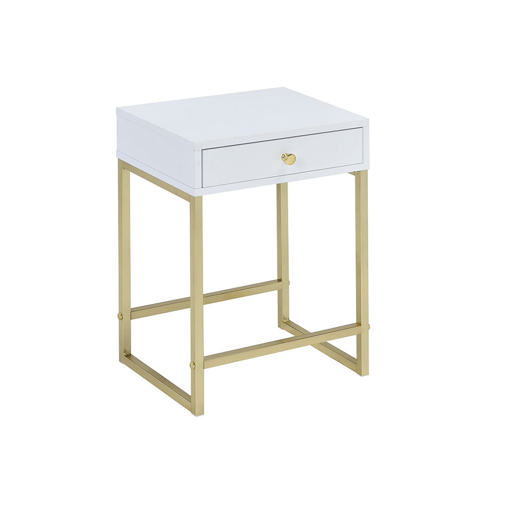 Coleen - Accent Table - White / Brass