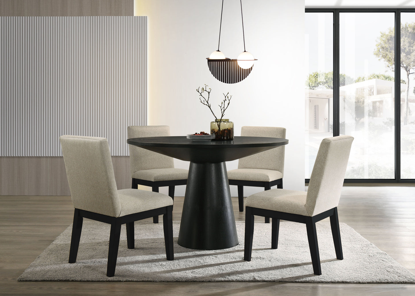 Jasper - 5 Piece Wide Contemporary Round Dining Table With Black Finish Chairs (Set of 5) - Ebony Black