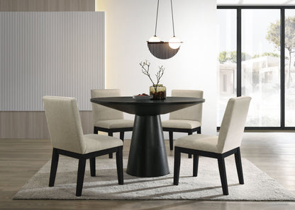 Jasper - 5 Piece Wide Contemporary Round Dining Table With Black Finish Chairs (Set of 5) - Ebony Black